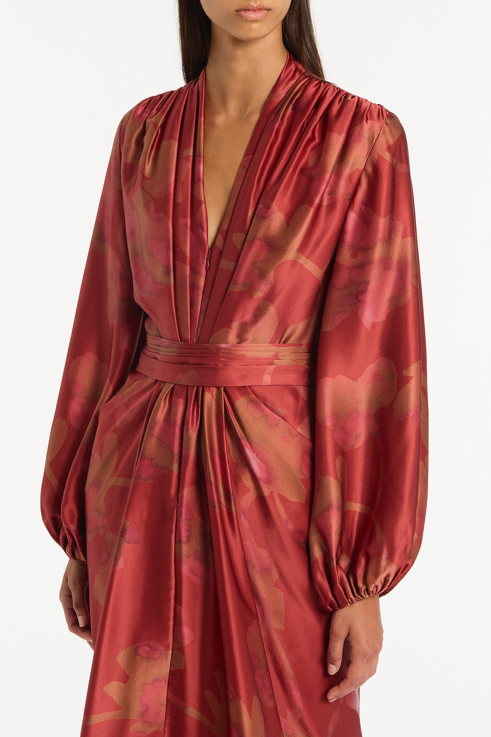 Carla Zampatti Grandiflora Silk Waterfall Dress (Red)