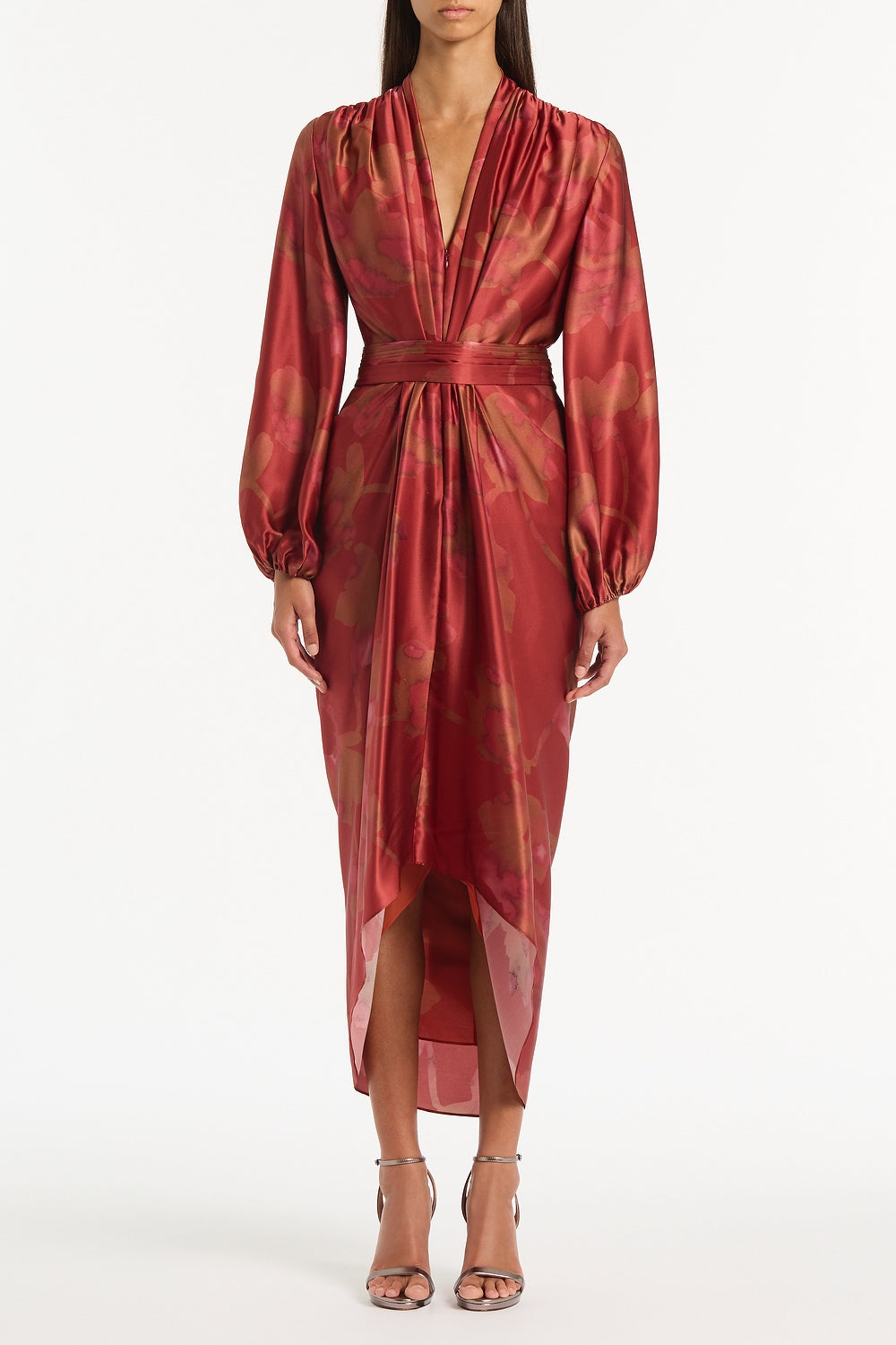 Image of Dresses. Product name - Grandiflora Silk Waterfall Dress in Red colour by brand - Carla Zampatti