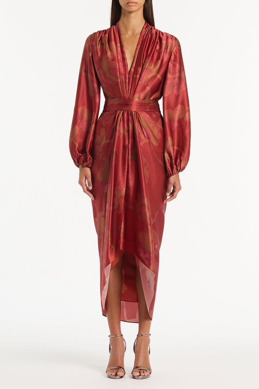 Image of Dresses. Product name - Grandiflora Silk Waterfall Dress in Red colour by brand - Carla Zampatti