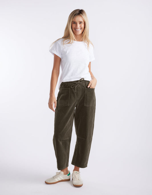 Monaco Cord Leo Barrel Jean (Forest Moss)