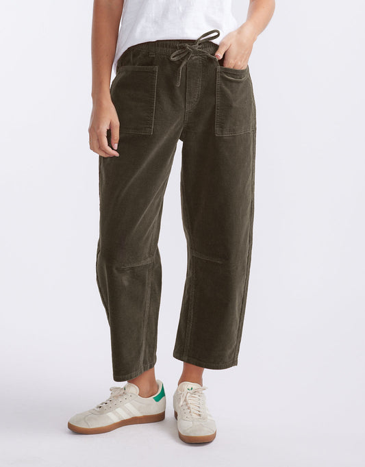 Image of Jeans. Product name - Cord Leo Barrel Jean Forest Moss in Forest Moss colour by brand - Monaco