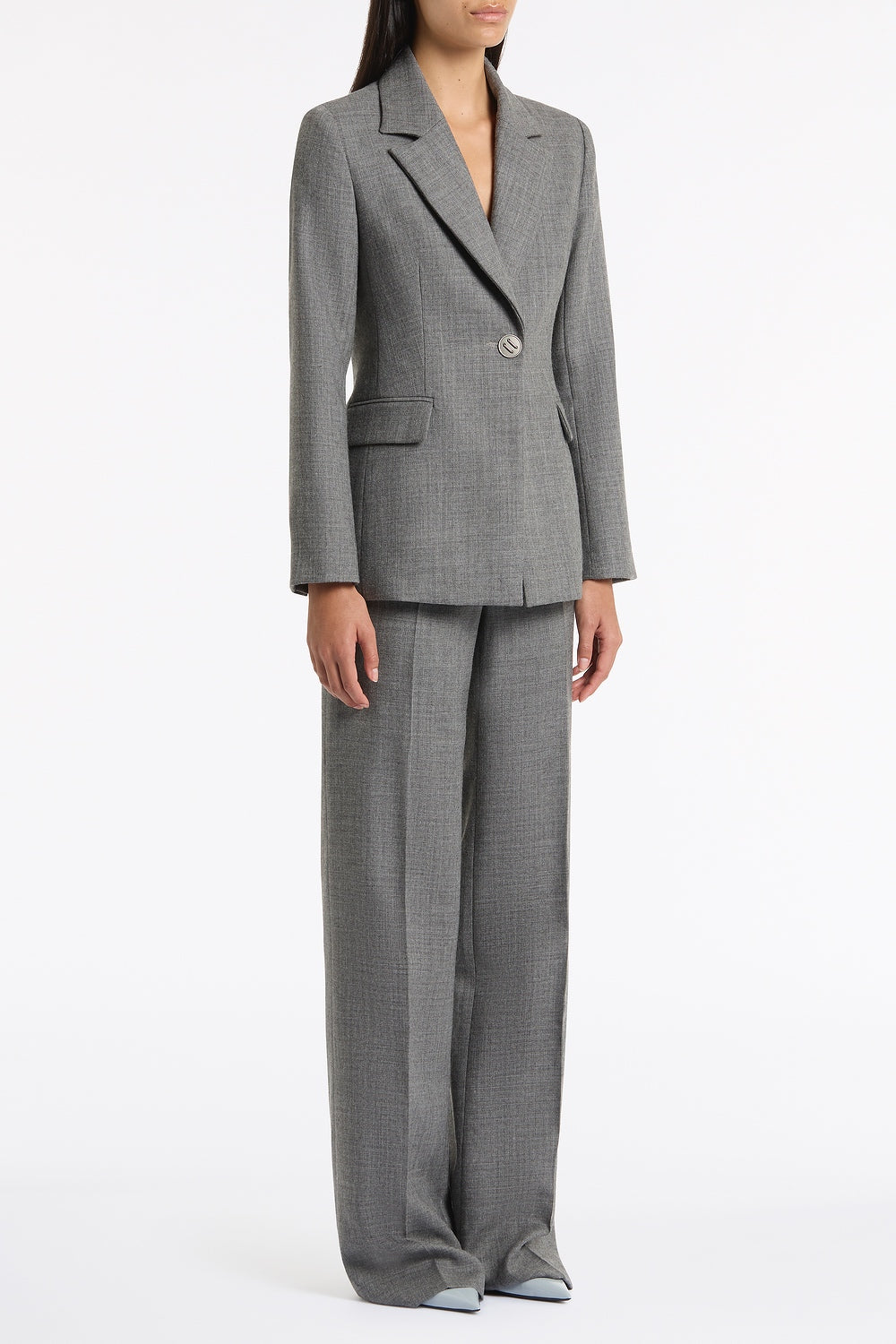 Carla Zampatti Melange Wool Suiting Scarf Jacket (Grey)