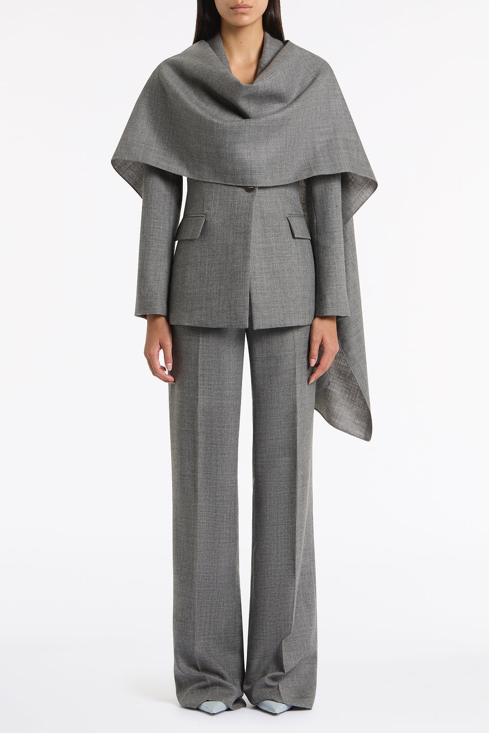 Carla Zampatti Melange Wool Suiting Scarf Jacket (Grey)