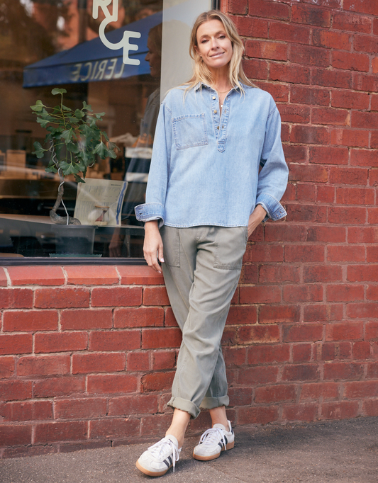 White & Co. Henley Claudia Shirt (Mid Wash)