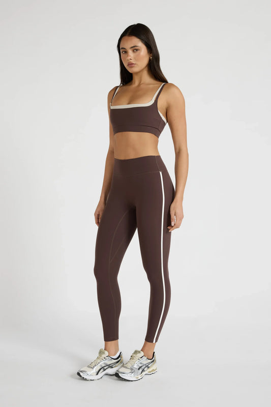 Image of Activewear. Product name - ALLFENIX CloudCore Contrast Stripe 7/8 Legging in Espresso colour by brand - All Fenix
