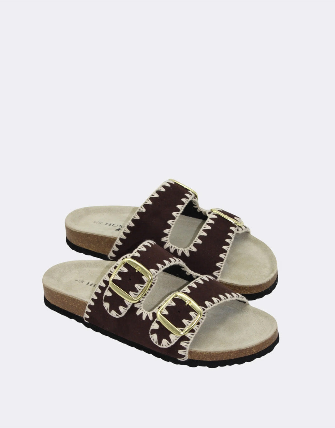 Image of Shoes. Product name - Cleo Slides Chocolate in Chocolate colour by brand - Human Shoes