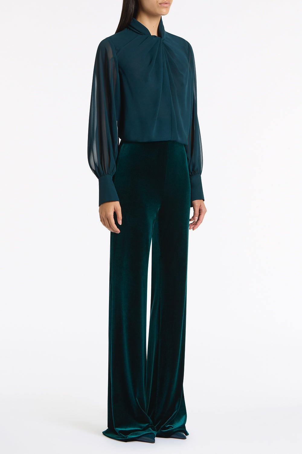 Carla Zampatti Hunter Georgette Twist Neck Top (Green)