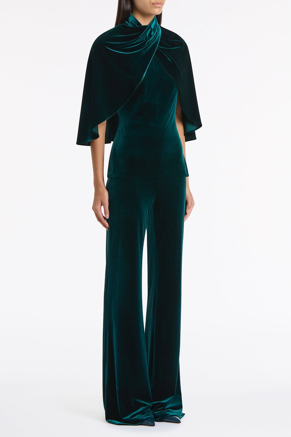 Carla Zampatti Hunter Velvet Wrap Neck Top (Green)