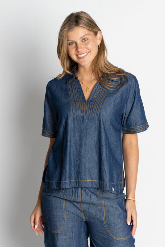 Image of a model wearing Tops. Productname: IBSA Alabama Top Dark in Dark colour by brand - I.B.S.A