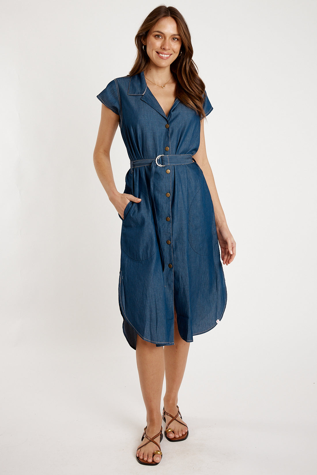 Image of Dresses. Productname: IBSA Arizona Button Dress Dark in Dark colour by brand - I.B.S.A