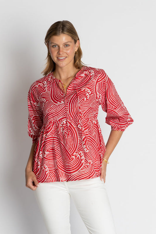 Image of a model wearing Tops. Productname: IBSA Casper Top Red in Red colour by brand - I.B.S.A