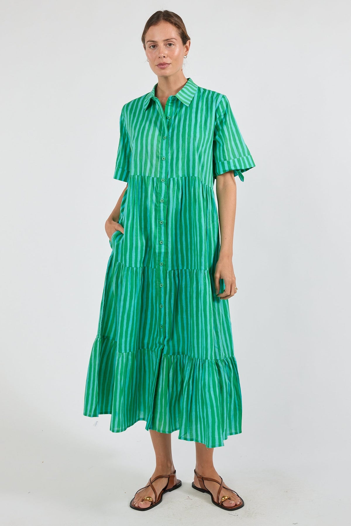 Image of Dresses. Product name - PRE SALE | IBSA Dixie Midi Sea in Sea colour by brand - I.B.S.A