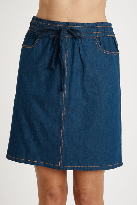 Image of a model wearing Skirts. Productname: IBSA Durango Pull-On Skirt Dark in Dark colour by brand - I.B.S.A