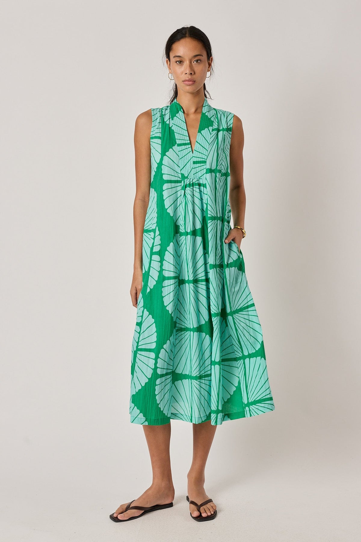 Image of Dresses. Product name - PRE SALE | IBSA Kayce Sleeveless Midi Sea in Sea colour by brand - I.B.S.A