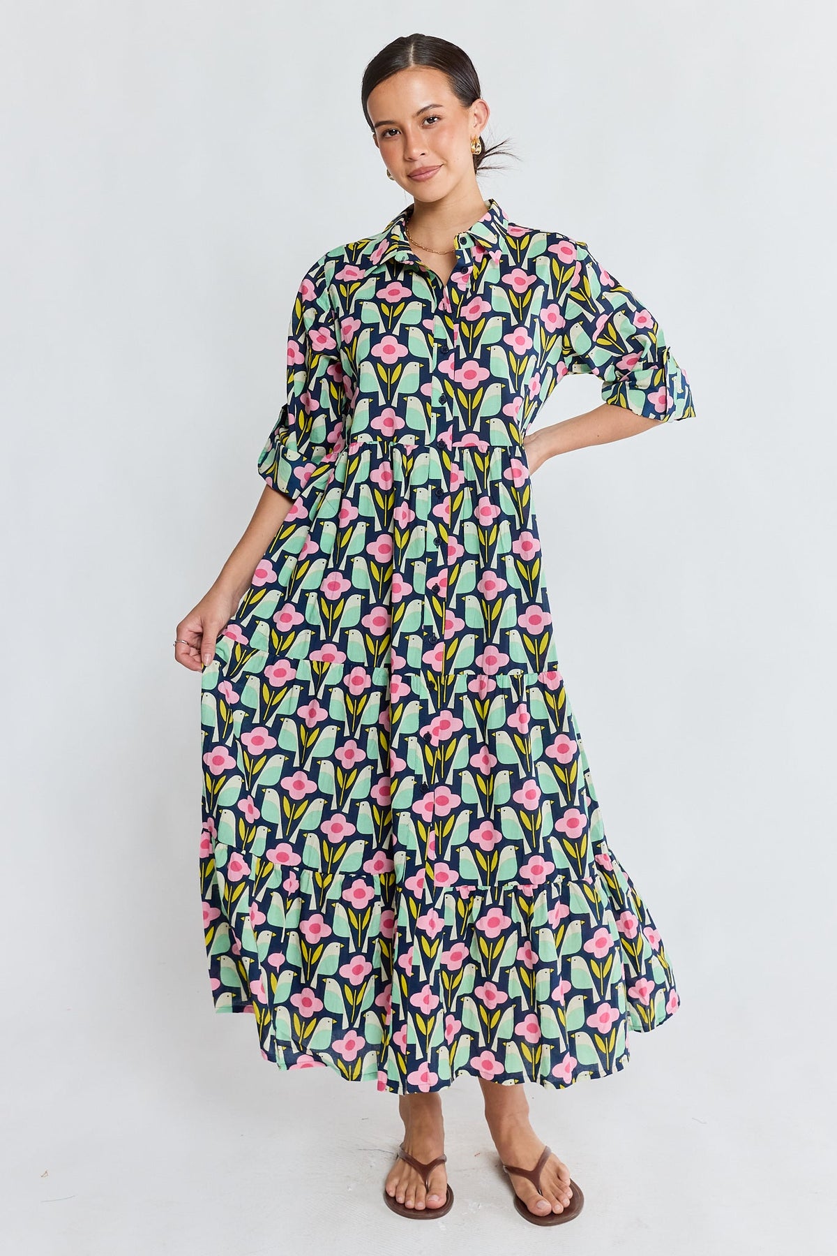 Image of Dresses. Product name - PRE SALE | IBSA Maya Midi Navy in Navy colour by brand - I.B.S.A