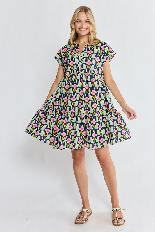Image of Dresses. Product name - PRE SALE | IBSA Maya Tiered Dress Navy in Red colour by brand - I.B.S.A