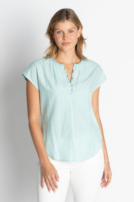 Image of a model wearing Tops. Productname: IBSA Mississippi Top Lagoon in Lagoon colour by brand - I.B.S.A