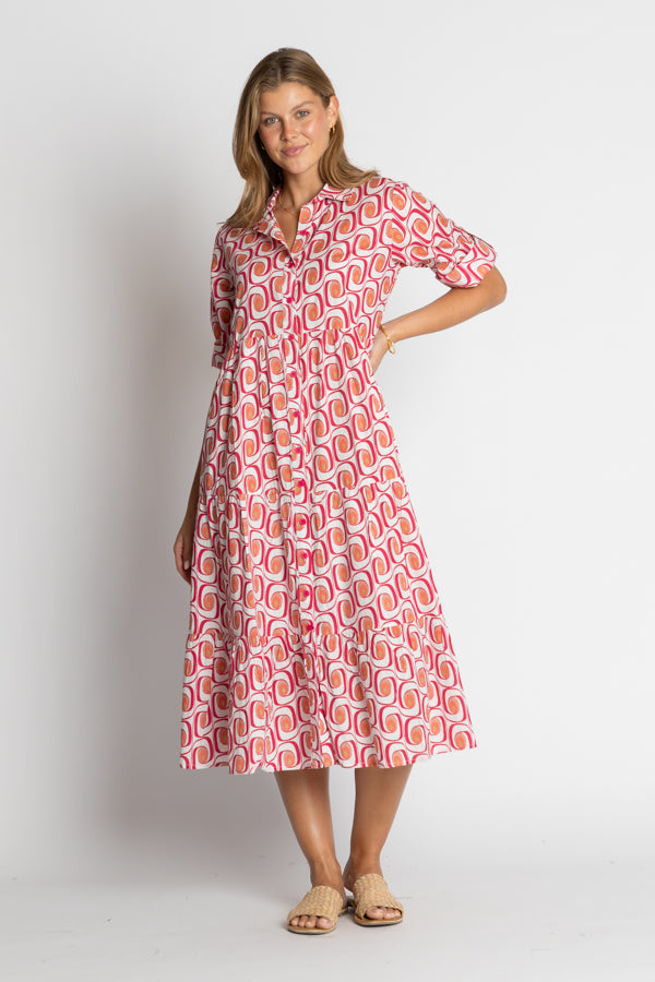 Image of Dresses. Product name - IBSA Nashville Button Midi Melon in Melon colour by brand - I.B.S.A