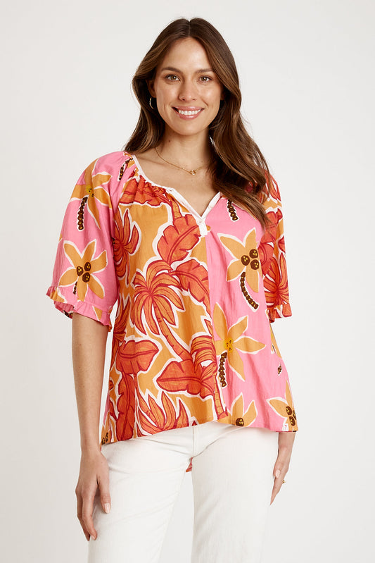 Image of a model wearing Tops. Productname: IBSA Omaha Top Melon in Melon colour by brand - I.B.S.A