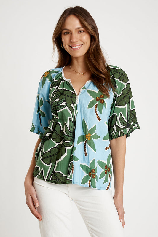 Image of a model wearing Tops. Productname: IBSA Omaha Top Sea in Sea colour by brand - I.B.S.A