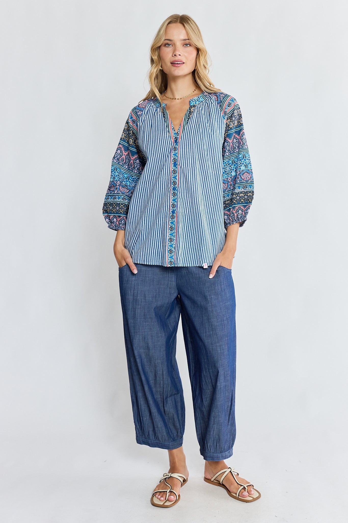 Image of Shirts. Product name - IBSA Oxana Shirt Navy in Navy colour by brand - I.B.S.A