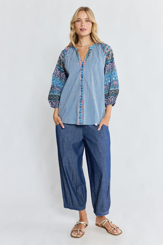 Image of Shirts. Product name - IBSA Oxana Shirt Navy in Navy colour by brand - I.B.S.A