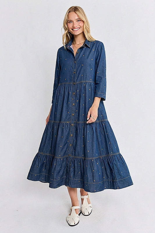 Image of Dresses. Product name - IBSA River Midi Indigo in Indigo colour by brand - I.B.S.A