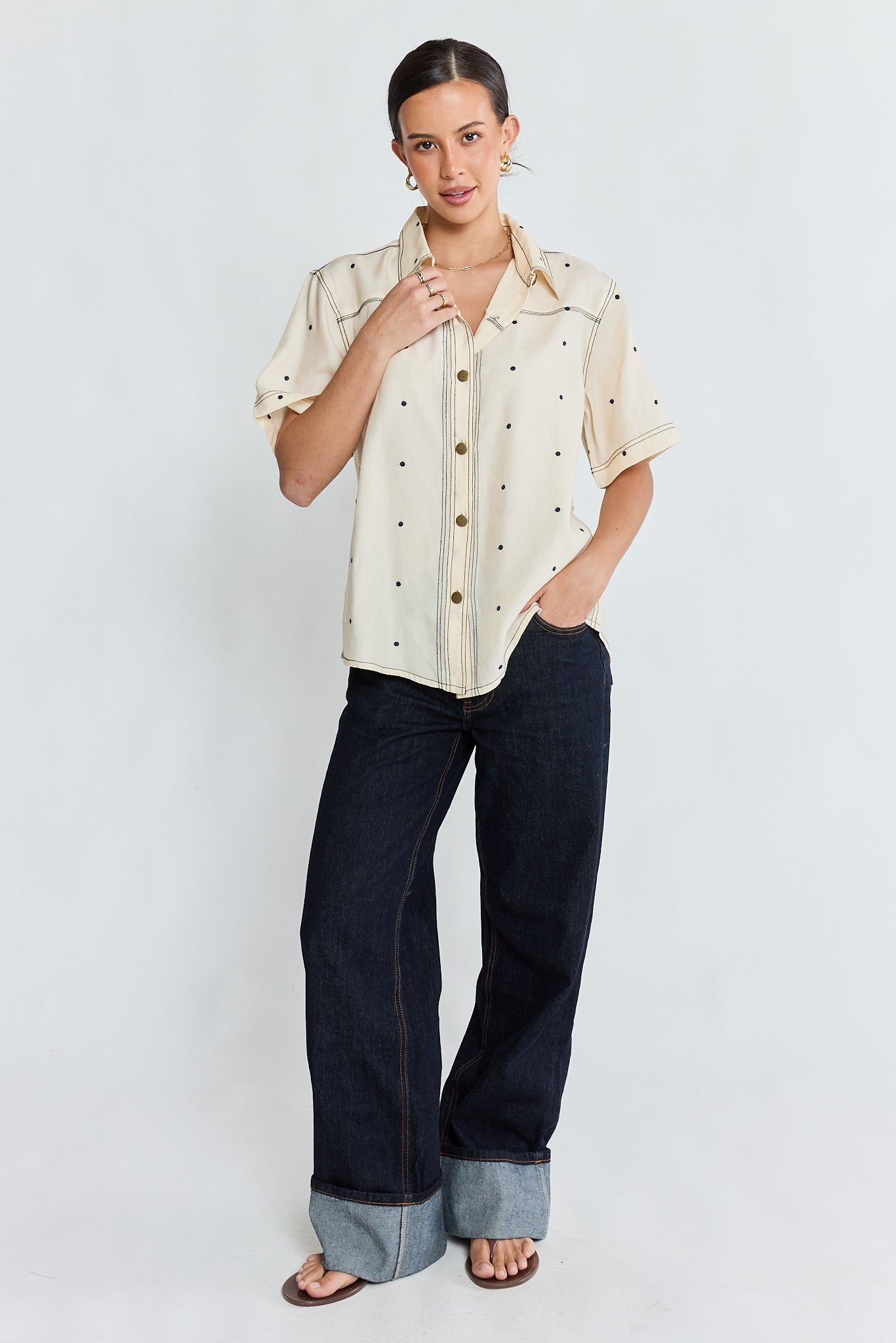 Image of Shirts. Product name - IBSA River Shirt Cream in Cream colour by brand - I.B.S.A