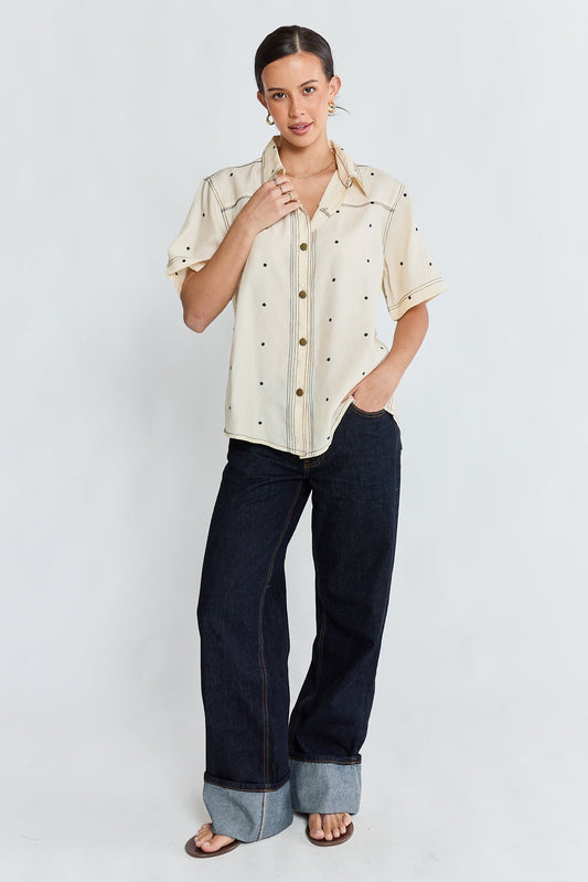 Image of Shirts. Product name - IBSA River Shirt Cream in Cream colour by brand - I.B.S.A