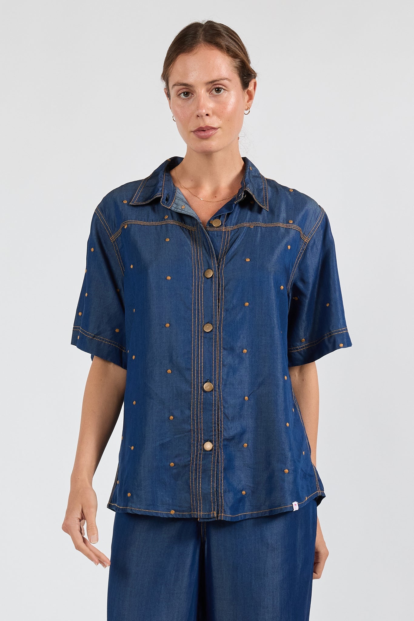 Image of Shirts. Product name - IBSA River Shirt Indigo in Indigo colour by brand - I.B.S.A