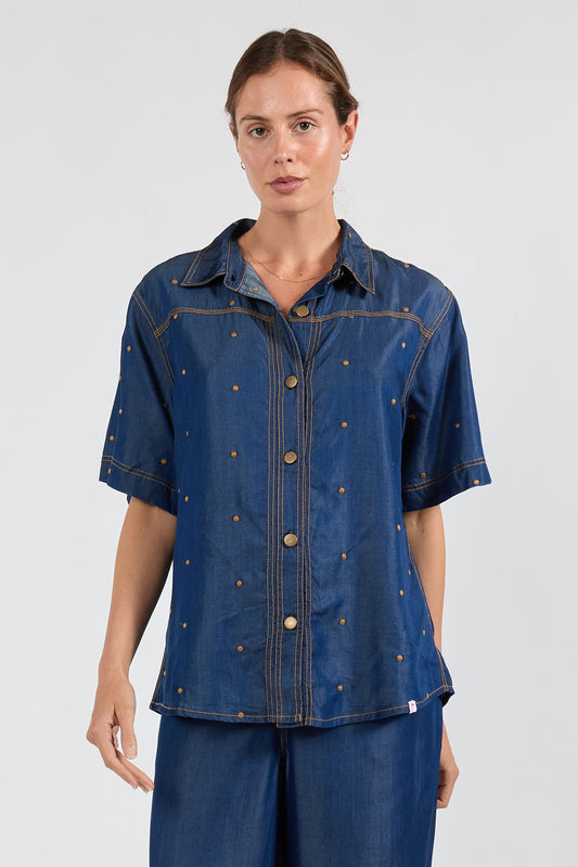 Image of Shirts. Product name - IBSA River Shirt Indigo in Indigo colour by brand - I.B.S.A