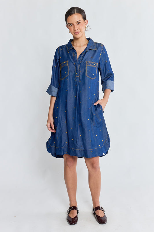 Image of Dresses. Product name - IBSA River Shirtmaker Indigo in Indigo colour by brand - I.B.S.A