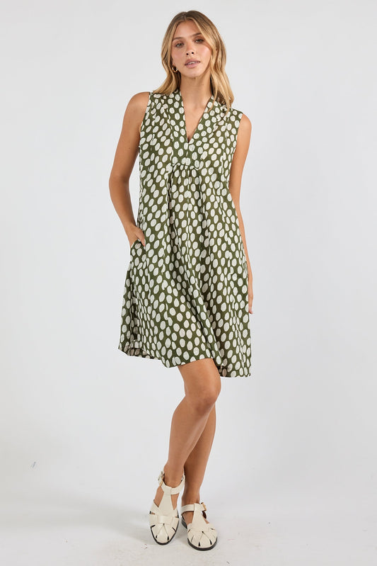 Image of Dresses. Product name - IBSA Spot On S/Less Dress Olive in Olive colour by brand - I.B.S.A