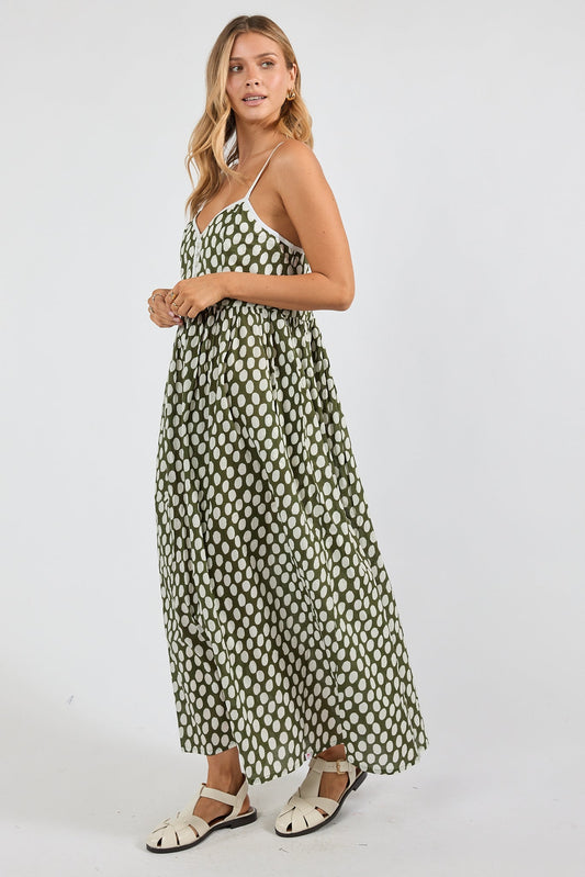 Image of Dresses. Product name - IBSA Spot On Sundress Olive in Olive colour by brand - I.B.S.A