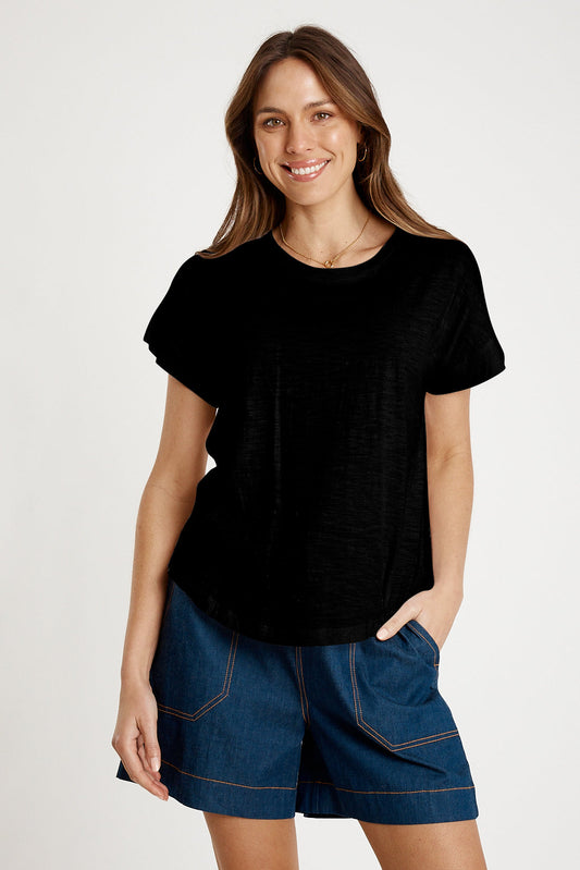 Image of T-Shirts. Productname: IBSA T-Shirt Plain Round Neck Black in Black colour by brand - I.B.S.A