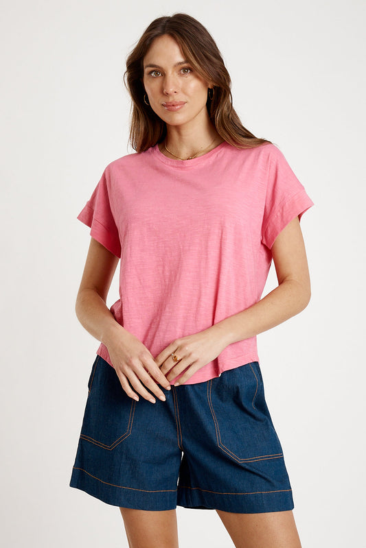 Image of T-Shirts. Productname: IBSA T-Shirt Plain Round Neck Carnation in Carnation colour by brand - I.B.S.A