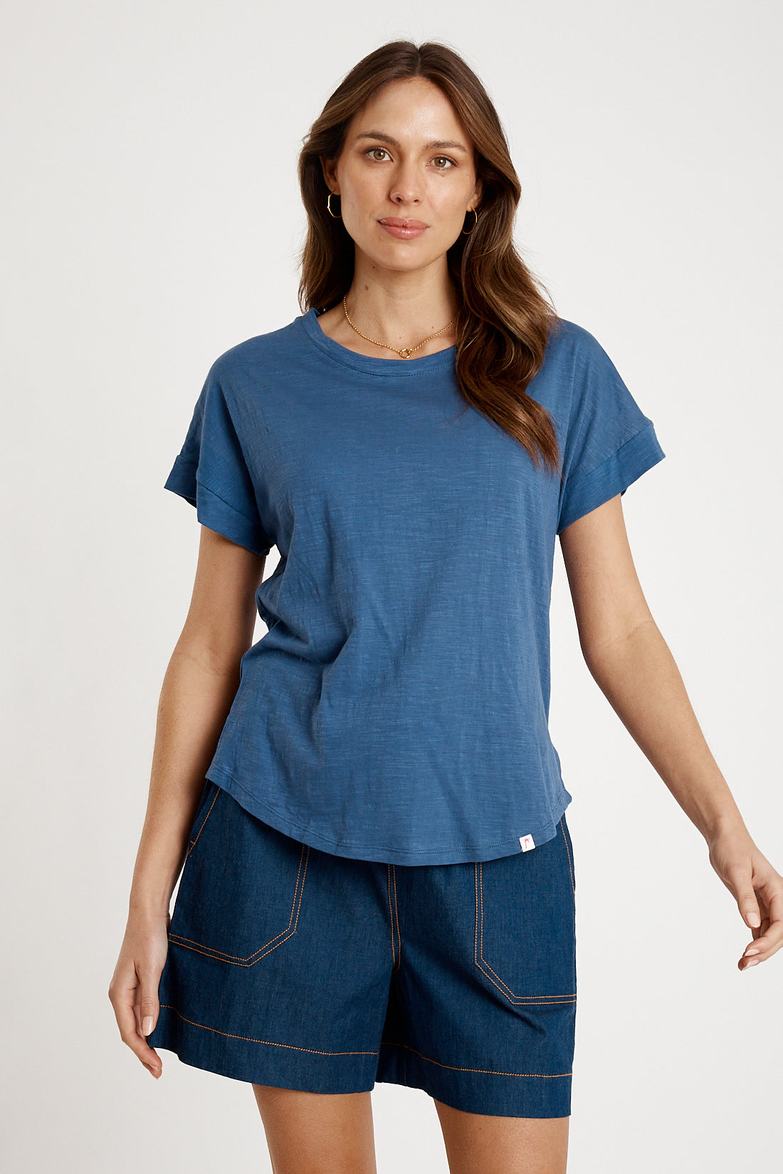 Image of T-Shirts. Productname: IBSA T-Shirt Plain Round Neck Navy in Navy colour by brand - I.B.S.A