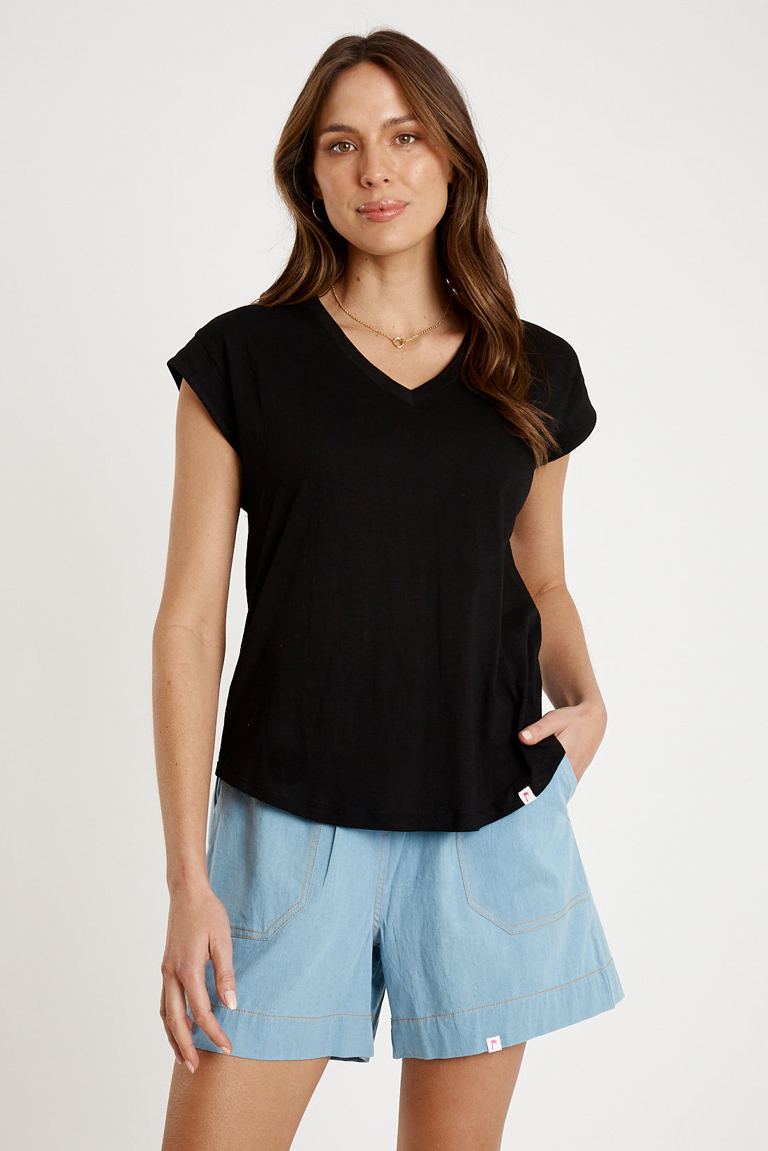 Image of T-Shirts. Productname: IBSA Plain T-Shirt V Neck Black in Black colour by brand - I.B.S.A