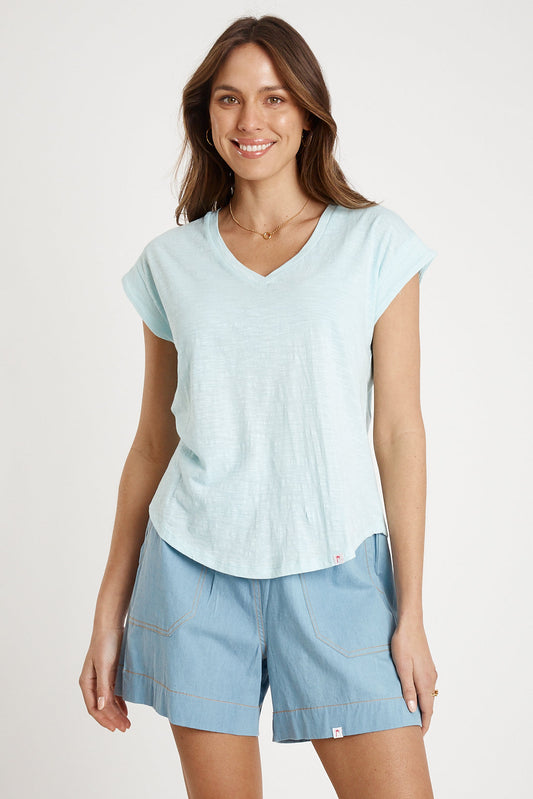 Image of T-Shirts. Productname: IBSA Plain T-Shirt V Neck Blue in Blue colour by brand - I.B.S.A