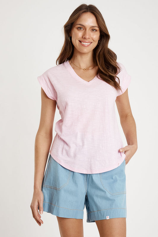 Image of T-Shirts. Productname: IBSA Plain T-Shirt V Neck Pink in Pink colour by brand - I.B.S.A