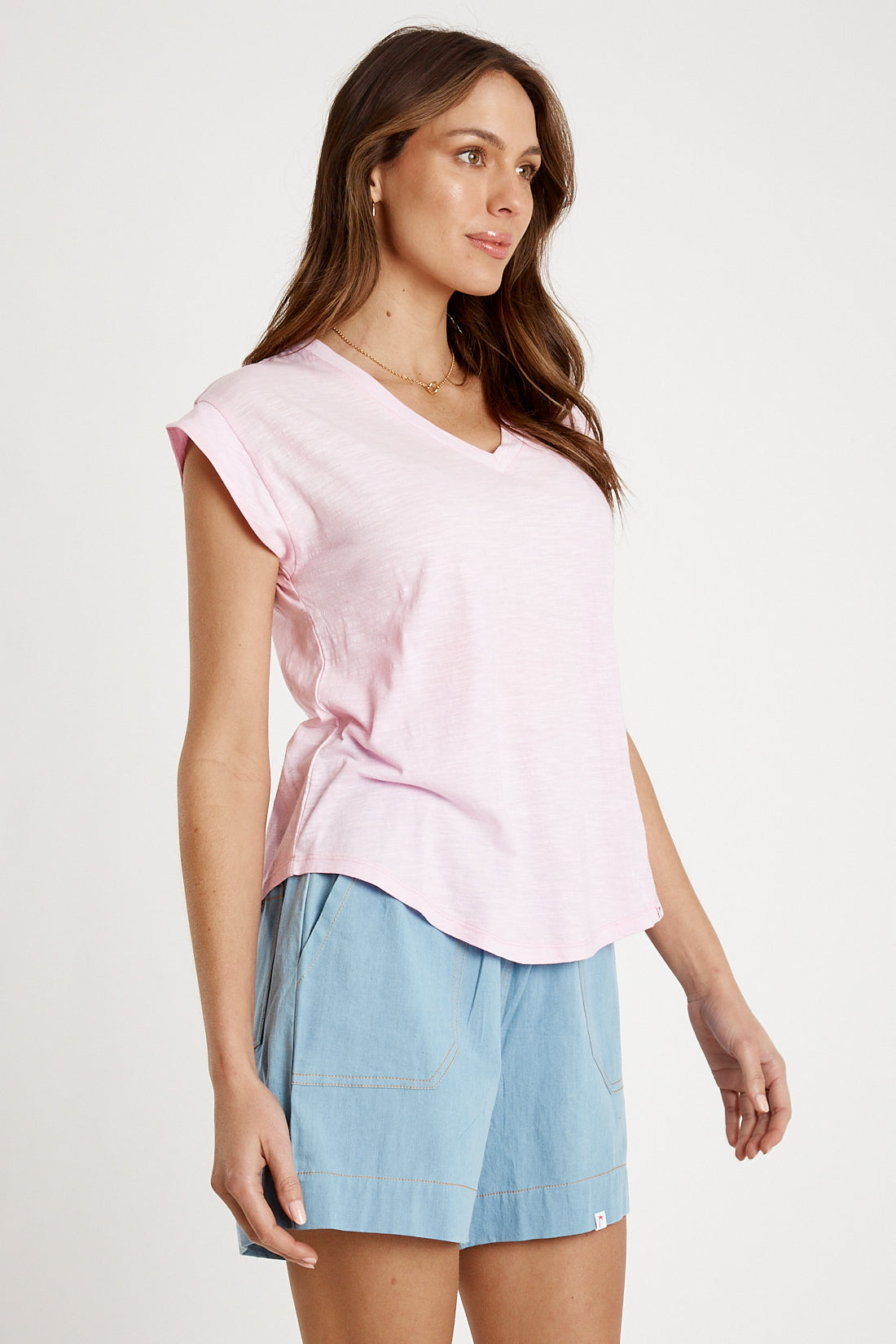 I.B.S.A IBSA Plain T-Shirt V Neck (Pink)