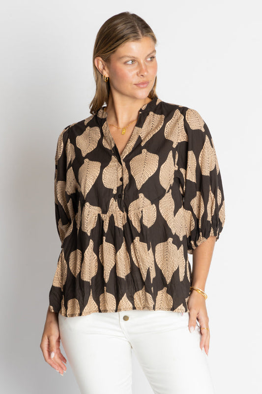 Image of a model wearing Tops. Productname: IBSA Virginia Top Espresso in Espresso colour by brand - I.B.S.A