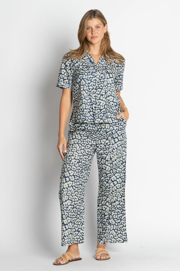 Image of a model wearing Pants. Product name - IBSA Yosemite Pant Indigo in Indigo colour by brand - I.B.S.A
