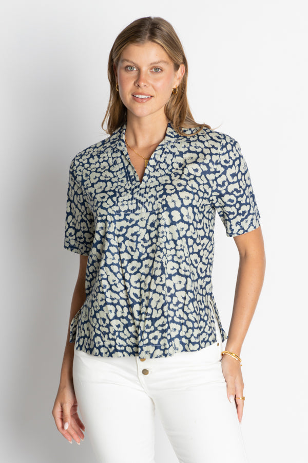 Image of a model wearing Tops. Product name - IBSA Yosemite Top Indigo in Indigo colour by brand - I.B.S.A