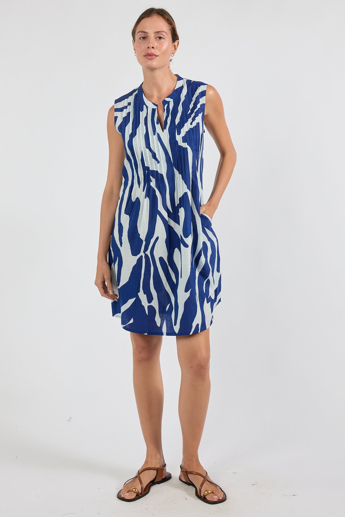 Image of Dresses. Product name - IBSA Zephyr Sleeveless Dress Navy in Navy colour by brand - I.B.S.A