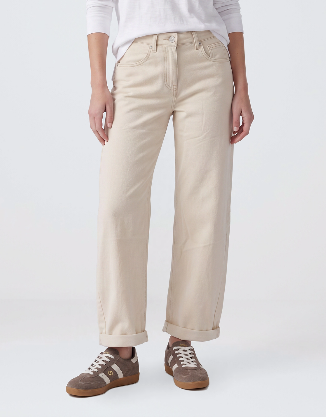 Image of Jeans. Product name - Idaho Barrel Jean Ecru in Ecru colour by brand - Italian star