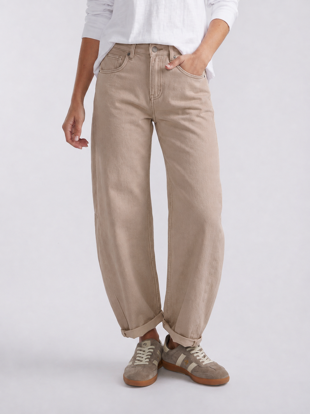 Image of Jeans. Product name - Idaho Barrel Jean Beige in Beige colour by brand - Italian star
