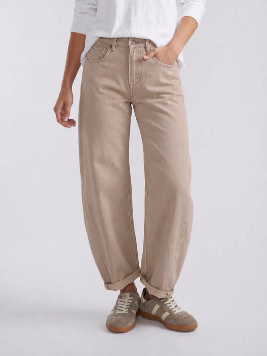 Image of Jeans. Product name - Idaho Barrel Jean Beige in Beige colour by brand - Italian star