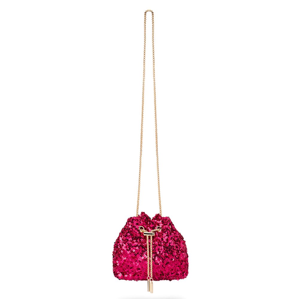 Olga Berg ILANA Sequin Drawstring Bag (Fuchsia)