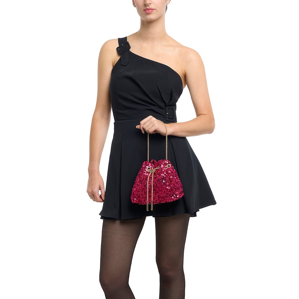 Olga Berg ILANA Sequin Drawstring Bag (Fuchsia)